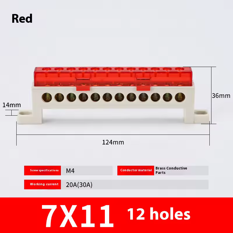 Zero wire terminal 3/4/5/6/7/10-Hole Distribution Box Terminal Block dustproof Ground Copper Bar Bridge type Busbar With cover - Image 38