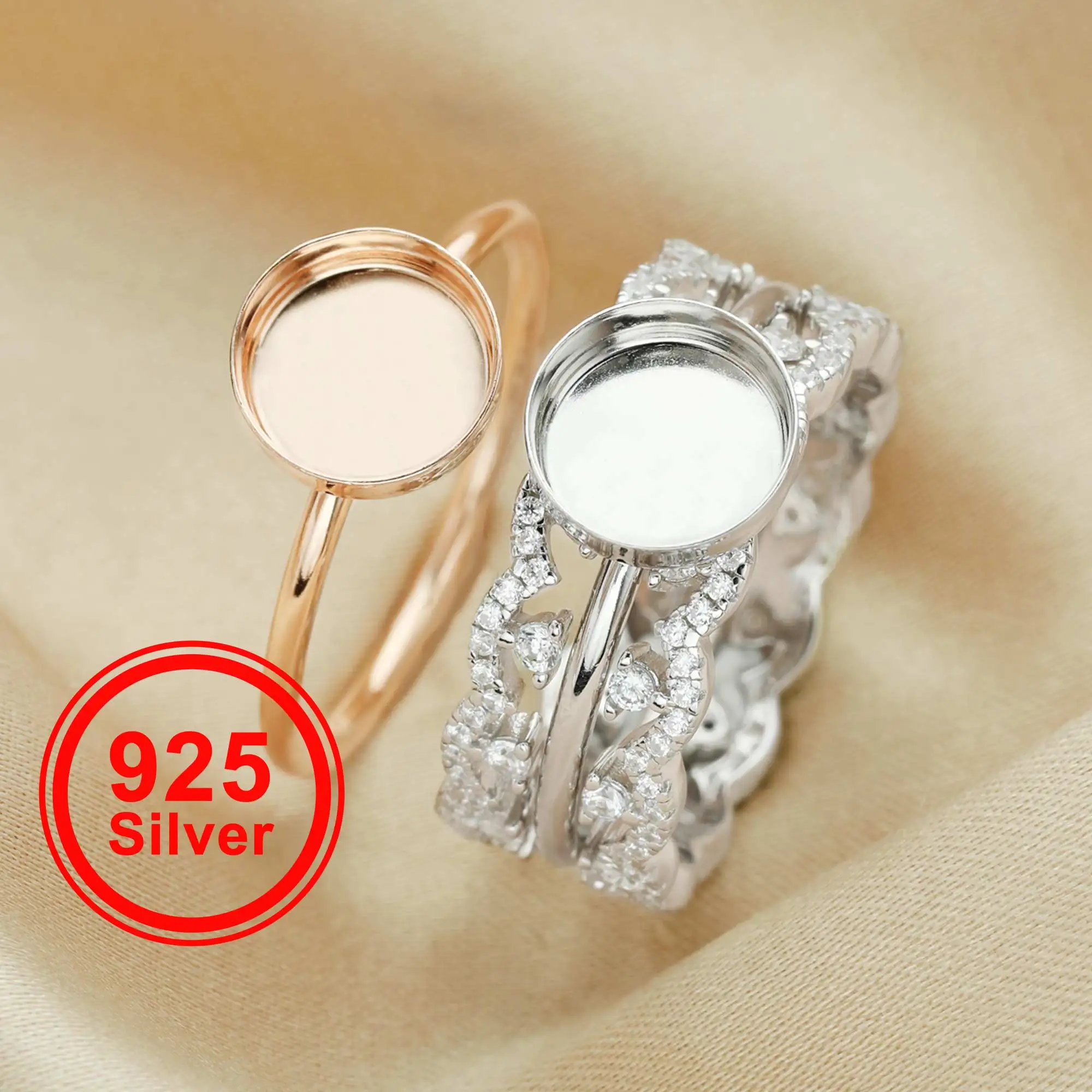 Round Keepsake Breast Milk Resin Ring Settings,Stackable Solid 925 Sterling Silver Rose Gold Plated Ring,Art Decor Ring 1294522