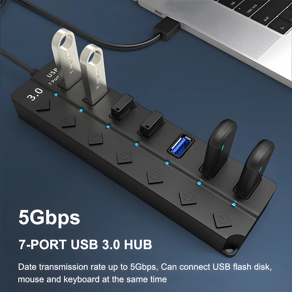 USB 3.0 Power Adapter 7 Port Multi USB Splitter Hub USB Hub 2.0 USB Multiple Expander Switch 30CM Cable Hub Docking Stations image 2