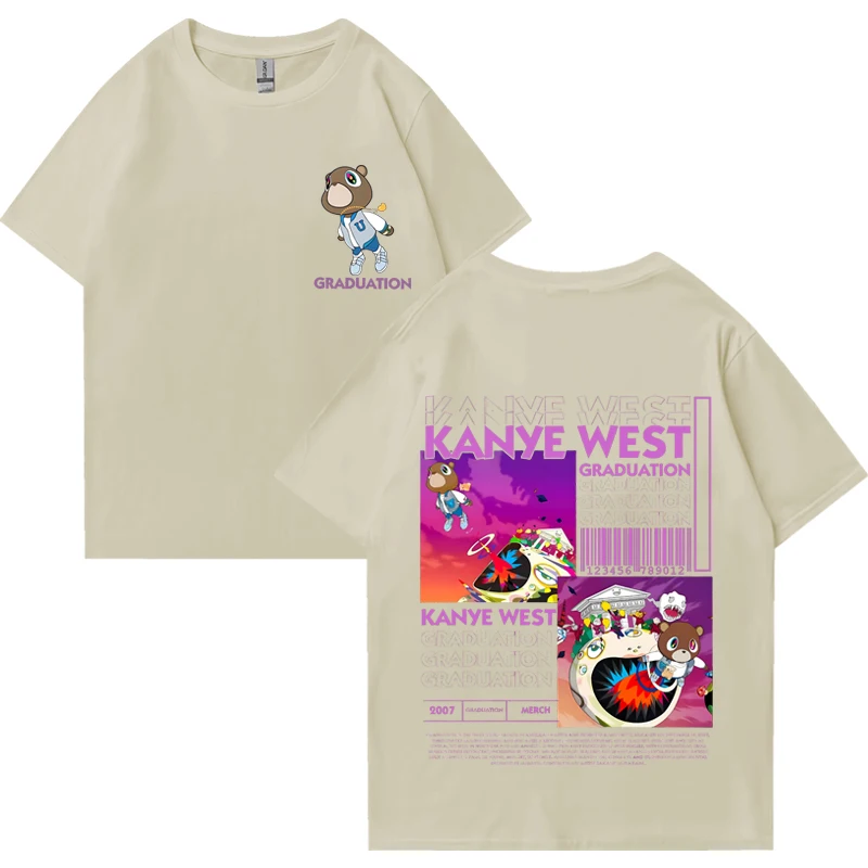 Kanye West Graduation Bear T-shirt imprimé double face pour hommes et femmes, Économie en coton unisexes, Économie à manches courtes en Y, Cool Hip