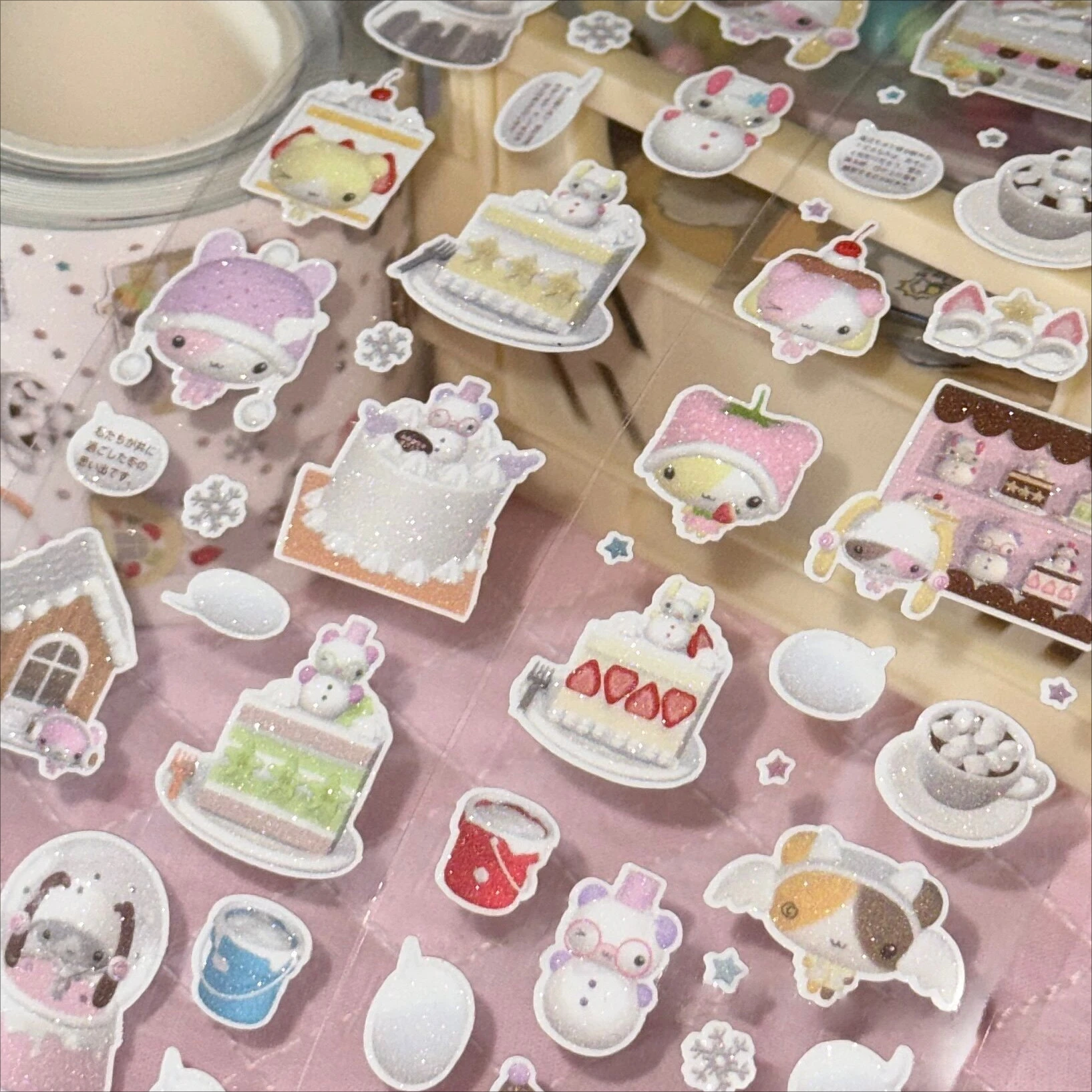 Cute Snow Night Cake Cafe Die cut Dispensing Sticker DIY Goo Card Journal Scrapbooking Photo Card Phone Case Collage Supply