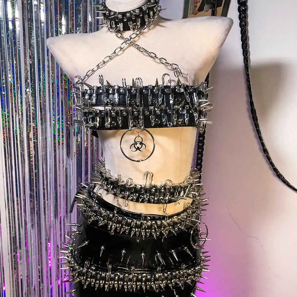 

Grunge Gothic Tanks E-Girls Punk Rock 90s Hand Made Y2K Halter Camisole TOPS Goth Eco Studded Rivet Harajuku Kawaii DIY Emo