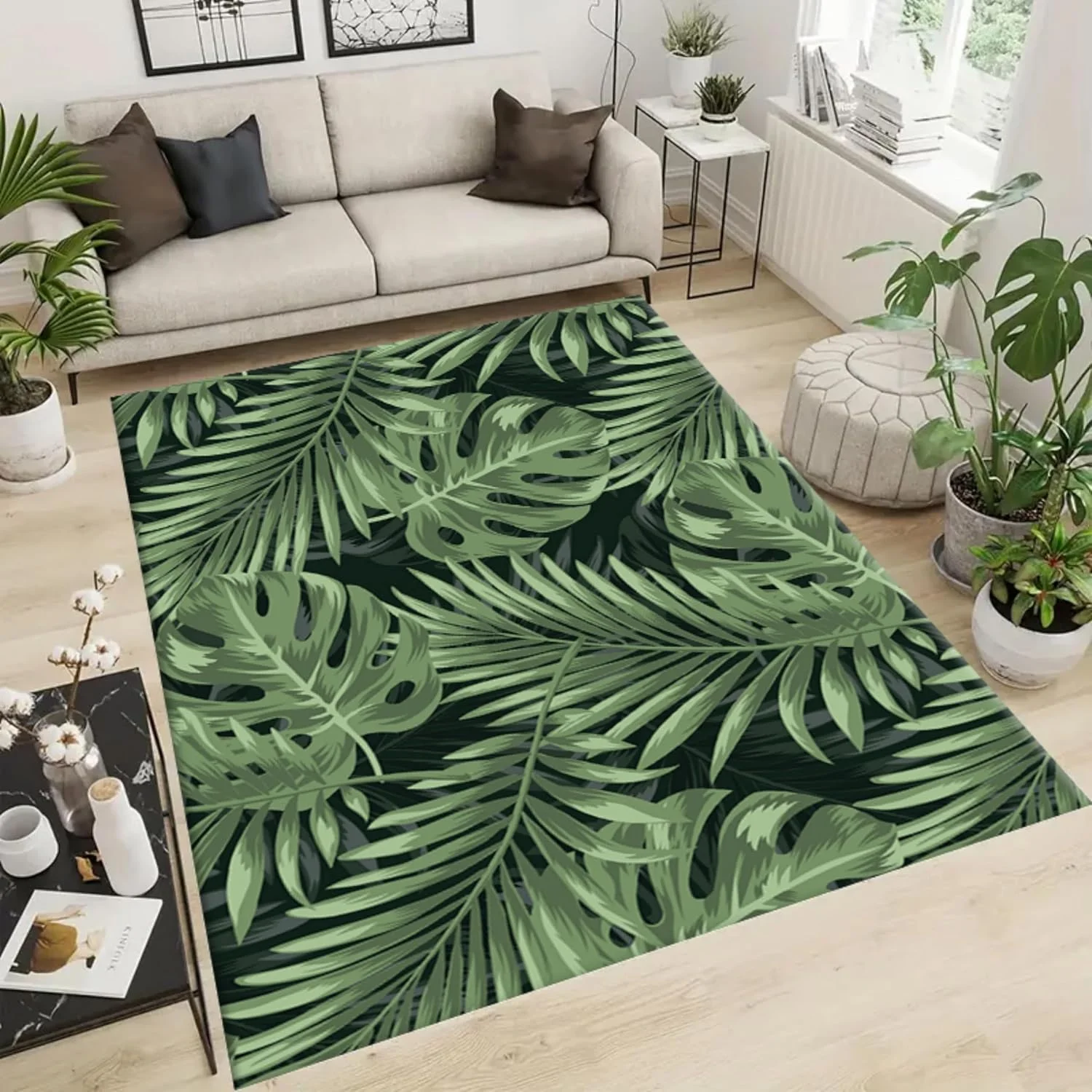 Tropischer Monstera-Teppich, natürliche Dschungelgrüne Palme, Bananenblatt-Teppiche, Teppich, rutschfeste Bodenmatte für Wohnzimmer und Schlafzimmer