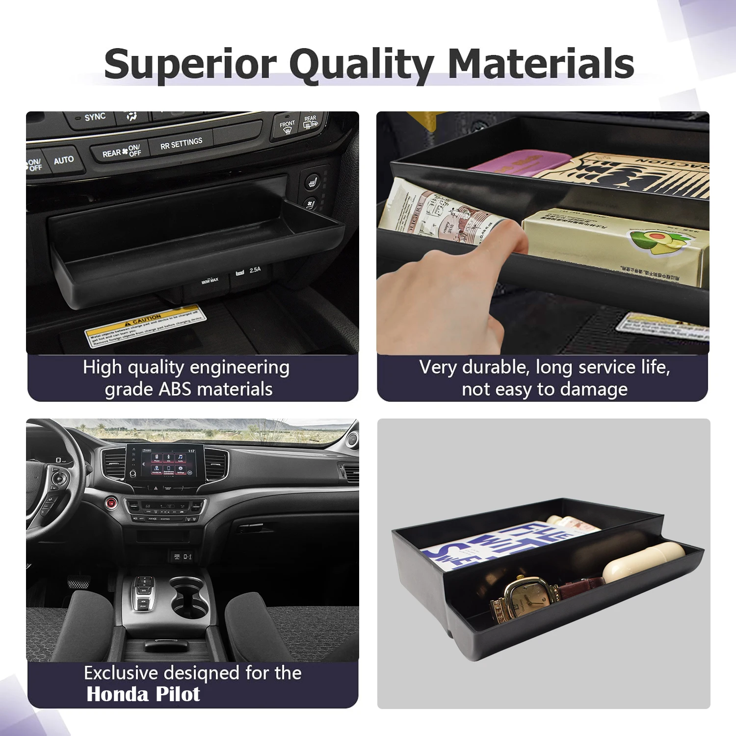 Center Console Drawer Storage Box Tray For Honda Pilot 2016-2022/ Ridgeline 2017-2024/ Passport 2019-2024 Drawer Car Organizer