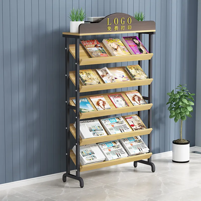 Modern simple magazine rack book display rack, diagonal bookshelf, metal floor-to-ceiling newspaper rack  book shelf furniture
