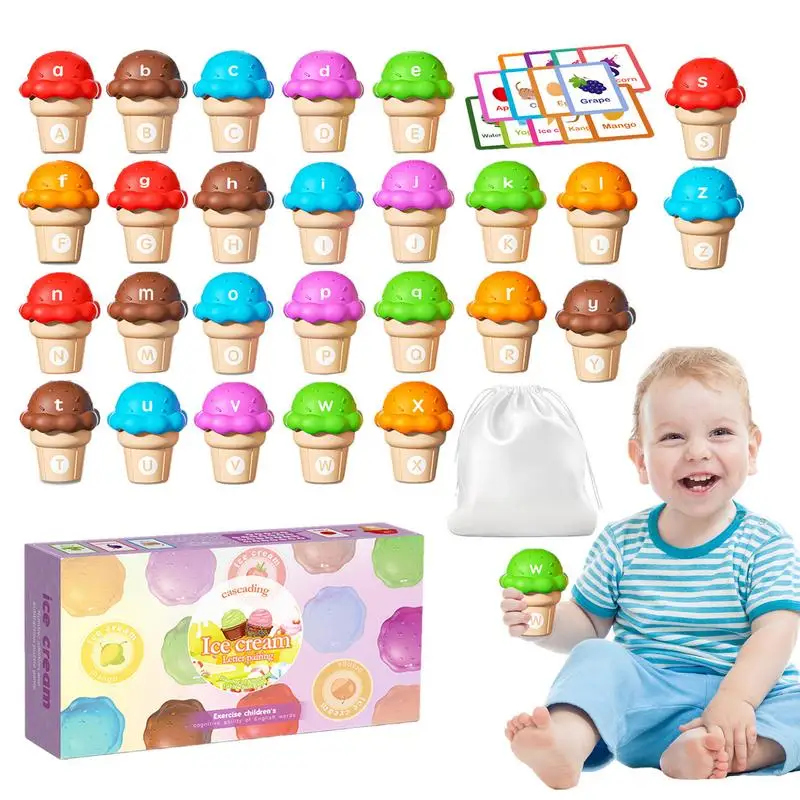 Letter Matching Toys Letter Educational Toy/Number Stacking Game Ice Cream Shaped Fine Motor Skill Toy Preschool Kindergarten