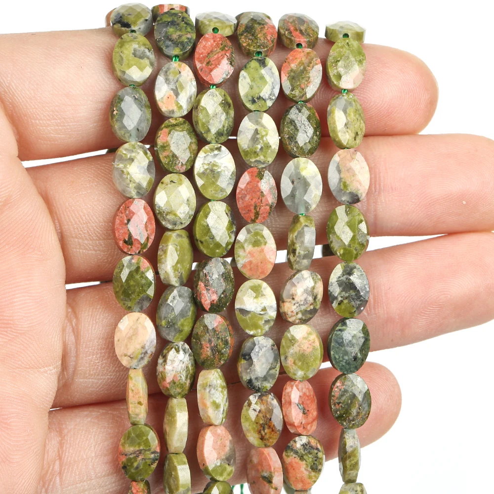 23pcs 6x8mm Natural Stone Beads Unakite Stone Faceted Oval Spacer Beads for Jewelry Making DIY Bracelet Accessories