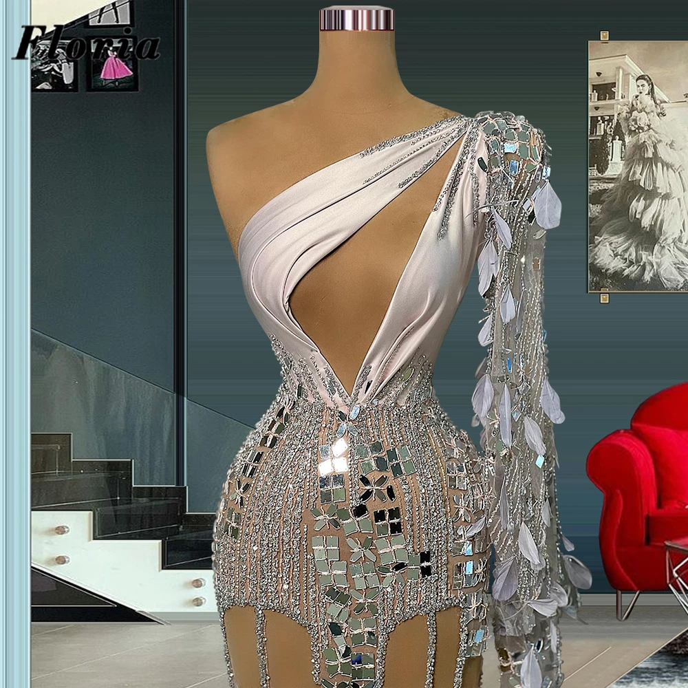 

Floria Dubai Couture Mermaid Evening Dresses Sequins Beads One Shoulder Prom Dress Arabic Long Women Party Dress Robe Du Soir