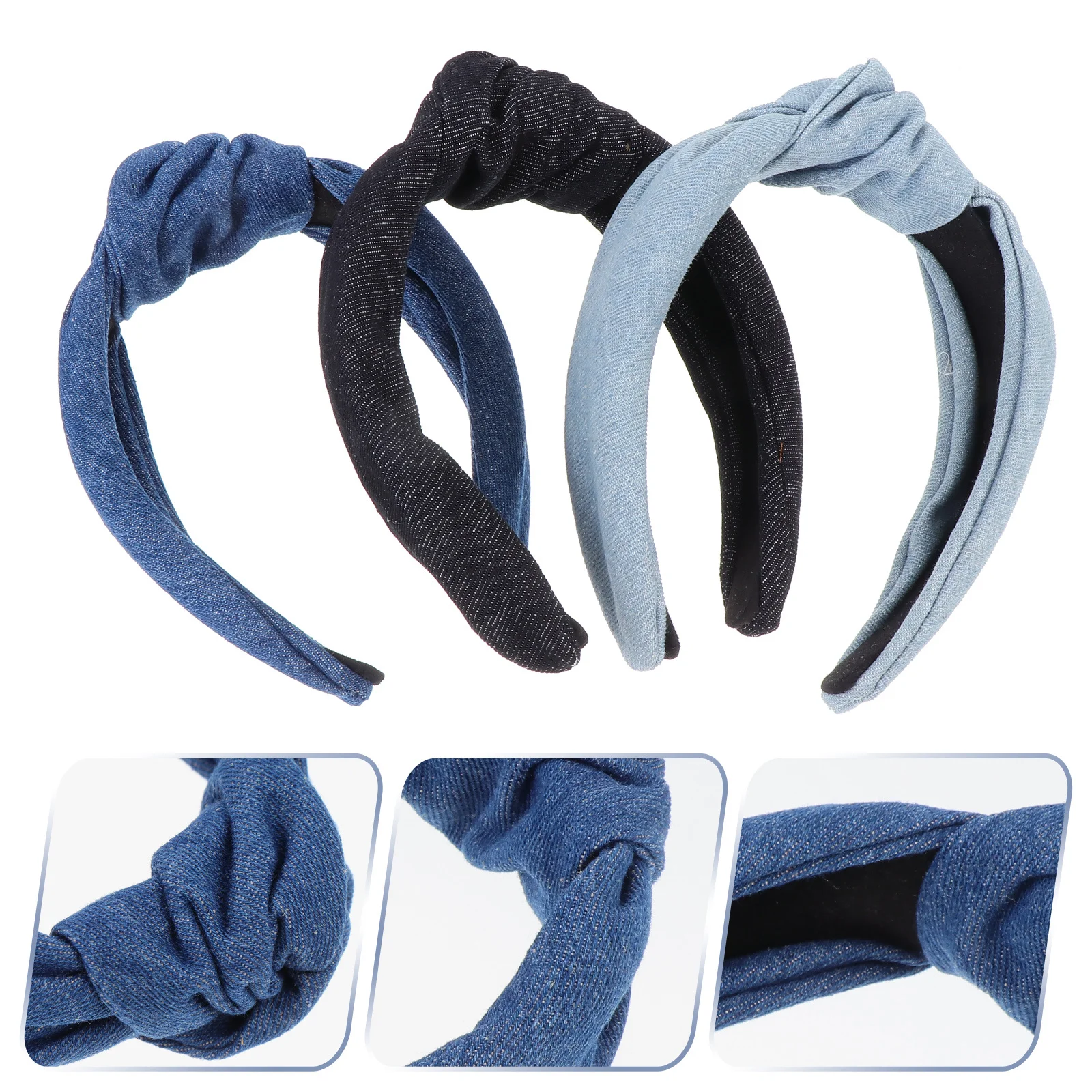 

3Pcs Wide Denim Headband Cloth Hairbands Daily Hair Fixing Bands Comfortable Girl Hair Adorn Vintage Style Girl Headband