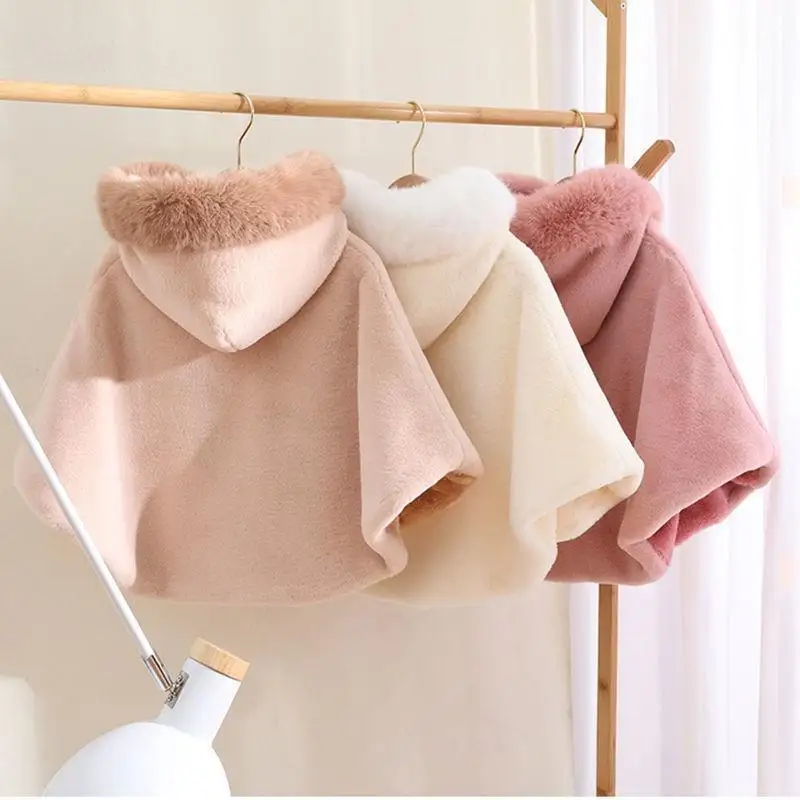 2024 Baby Kids Solid Color Cloak Fashion Cloak Newborn Autumn Winter Thick Warm Baby Girl Clothing Girls Causal Hooded Coat