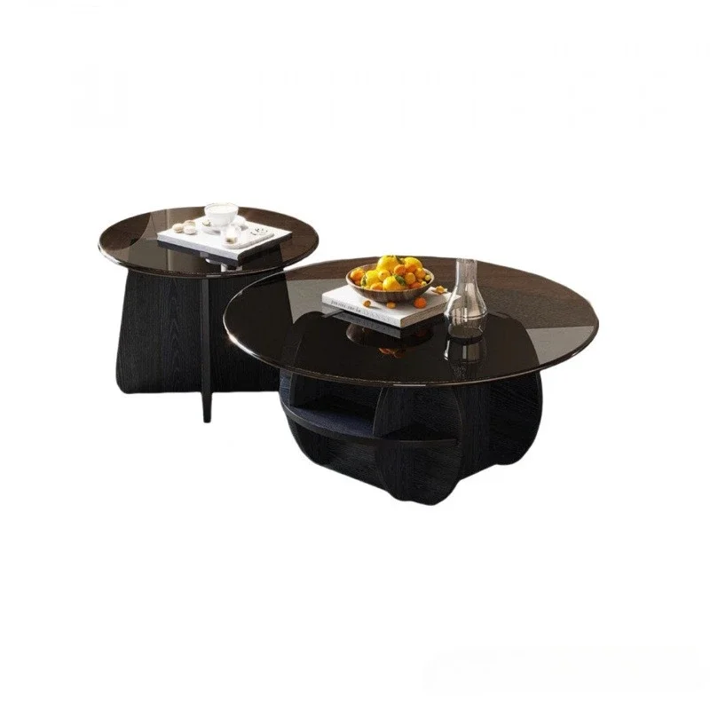 

Large and small round glass coffee table Nordic light luxury modern simple small apartment round Internet celebrity coffee table