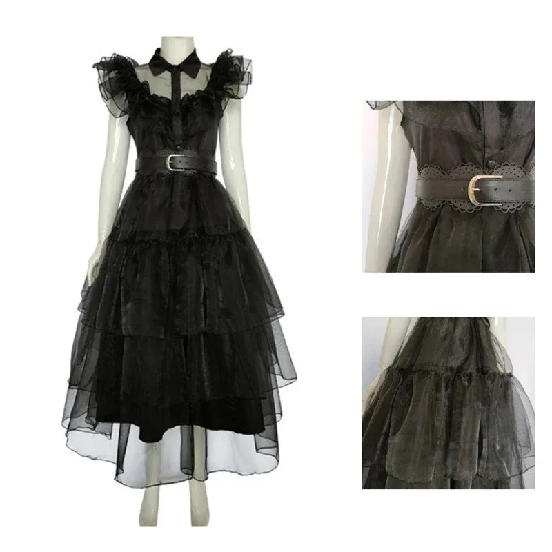

Movie Cosplay Girl Kids Wednesday Costume Mesh Black Dress Outfits Halloween Carnival Suit for Girls CA1881c;3.k'6;d.a;
