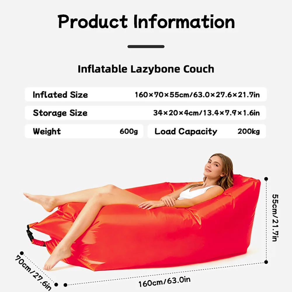 Single Lazy Inflatable Sofa Multicolor Portable Outdoor Air Sofa Waterproof Blow Up Lounge Chair for Camping Beach Travel Picnic