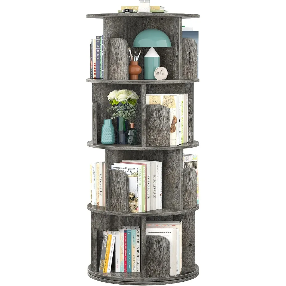 

Rotating Bookshelf, 360 Display Corner Bookshelf for Small Space, 4 Tier Floor Standing Bookcase Storage Rack, Wood Nar