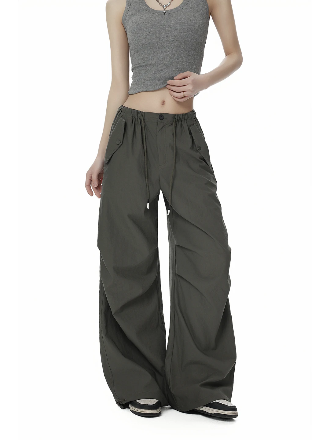 

Американские спортивные брюки с высокой талией и широкими штанинами для женщин, весенние, маленький размер, с зауженной талией