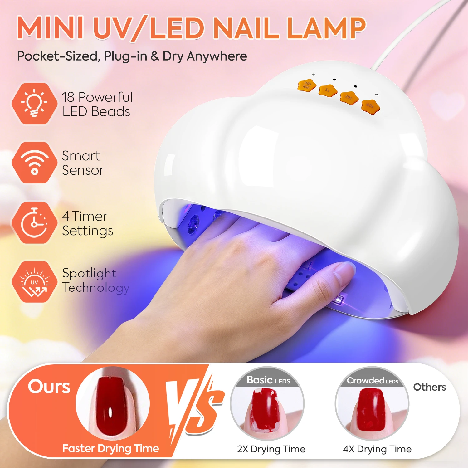 Cloud-Shaped Nail Lamp With 4 Timers Setting Portable Nails 18LED Nail Dryer For Fast Gel Nail Polish Manicure Salon
