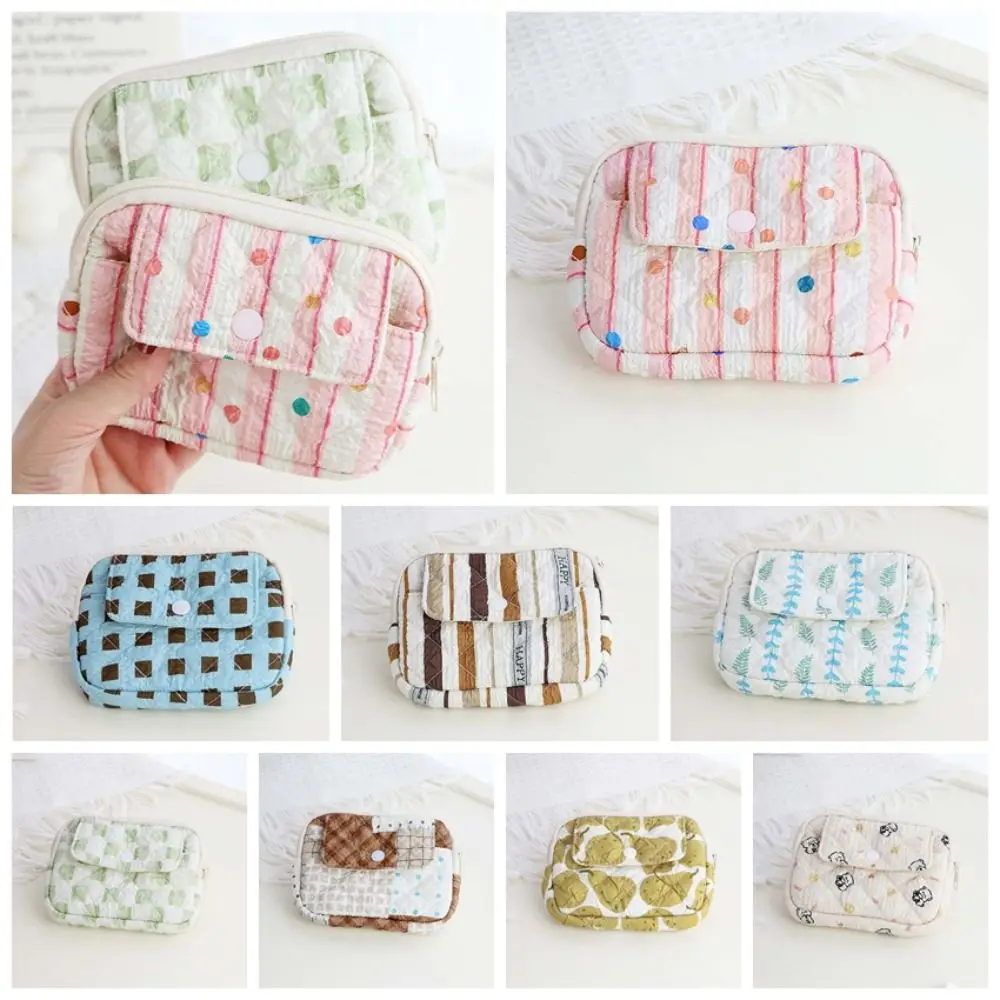 

Stripe Quilted Cotton Coin Purse Polka Dot Large Capacity Small Makeup Lipstick Bag Card Holder Jewelry Packing Pouch