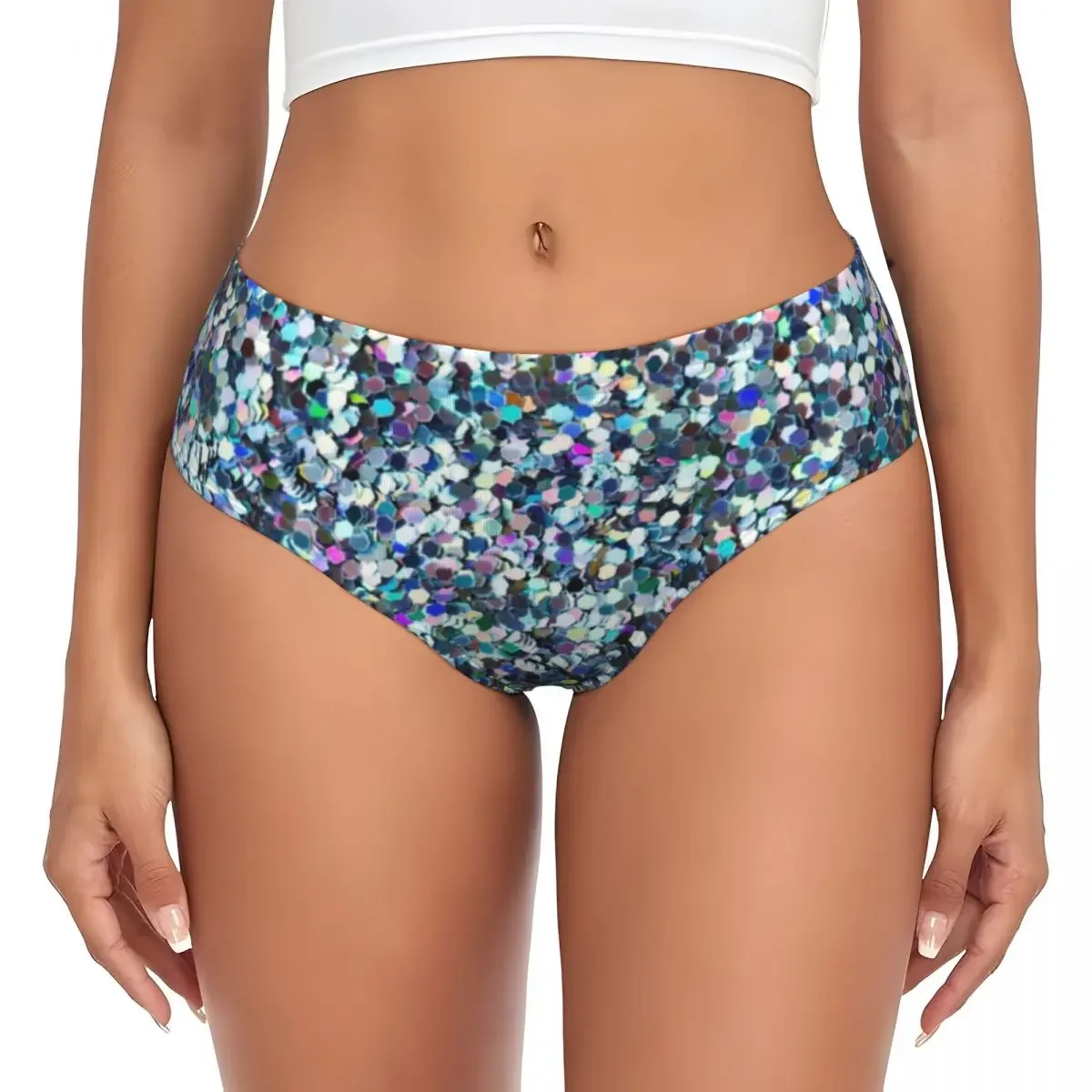 

Custom Silver Sequins Glitter Sparkle Diamond Briefs Underwear Womens Breathable Stretch Bling Crystal Rhinestone Panties