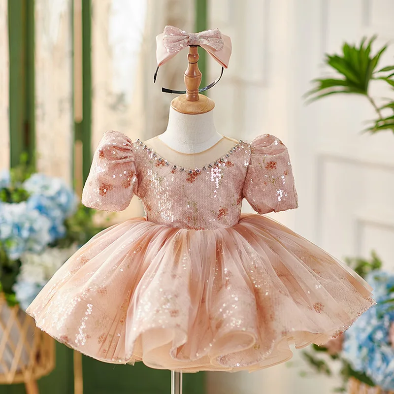 Kinder Abendkleider Pailletten Prinzessin Kleider elegante Mädchen formelle Ballkleider 3-12y Geburtstag Bankett Kleidung