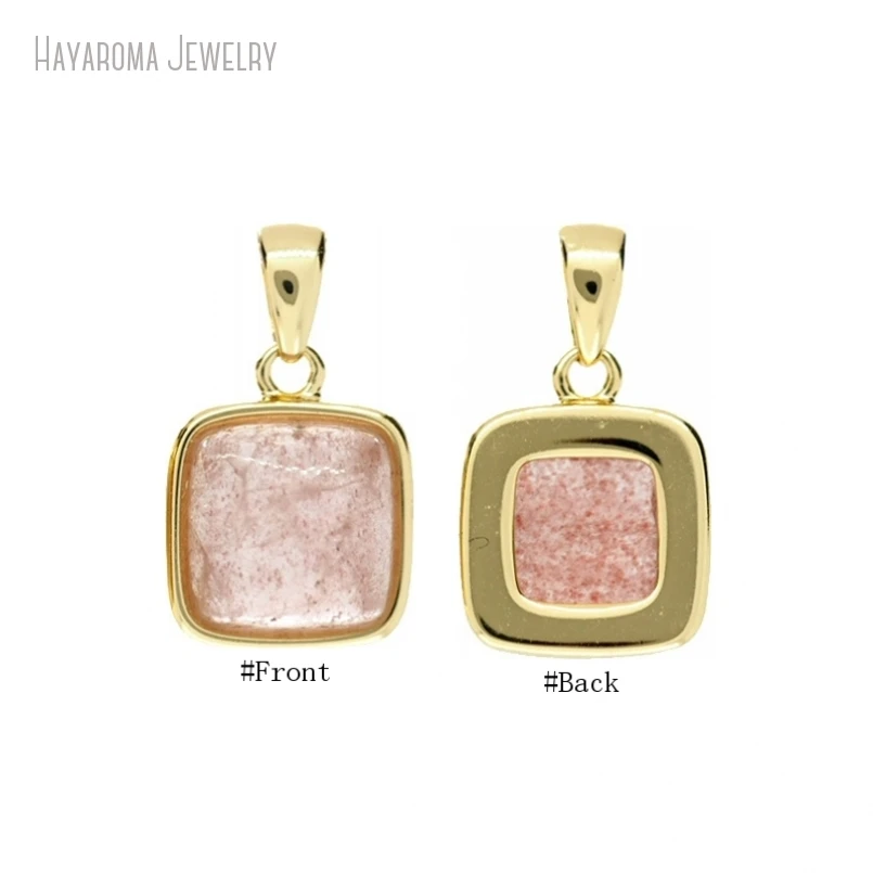 10Pcs Gold Color Jewelry Copper Wholesale Geometric Square Metal Stawberry Quartz Pendant Charms PM53636