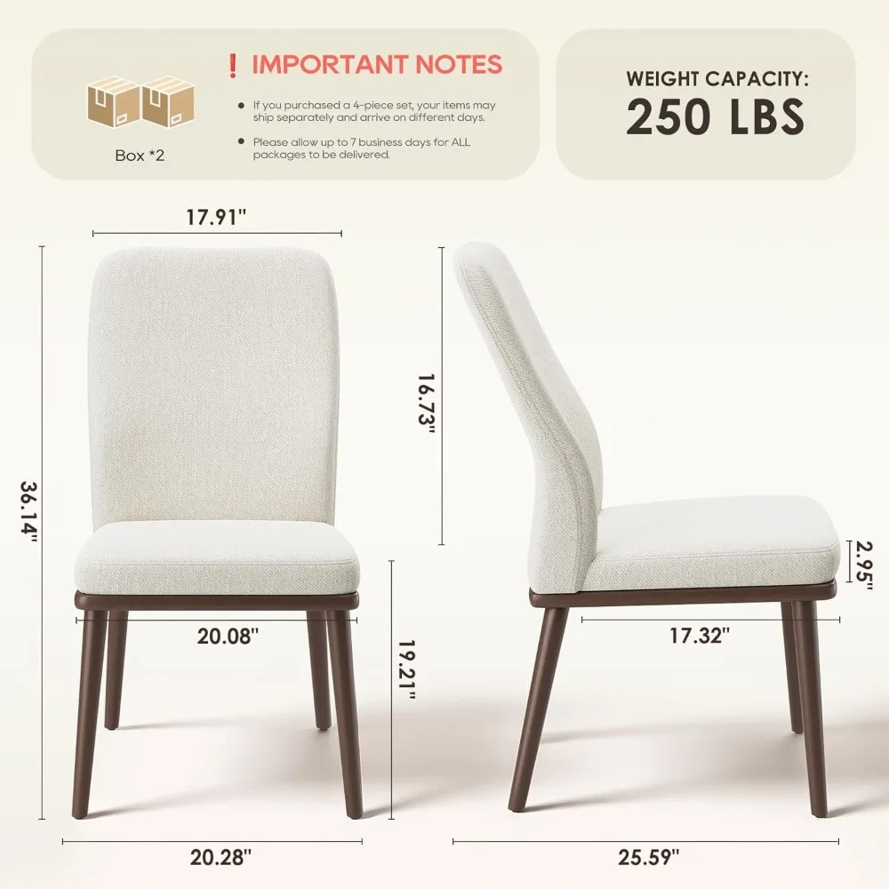 Set of 4 Modern Dining Chairs: Upholstered High Back with Padded Fabric and Solid Wood Legs, Beige
