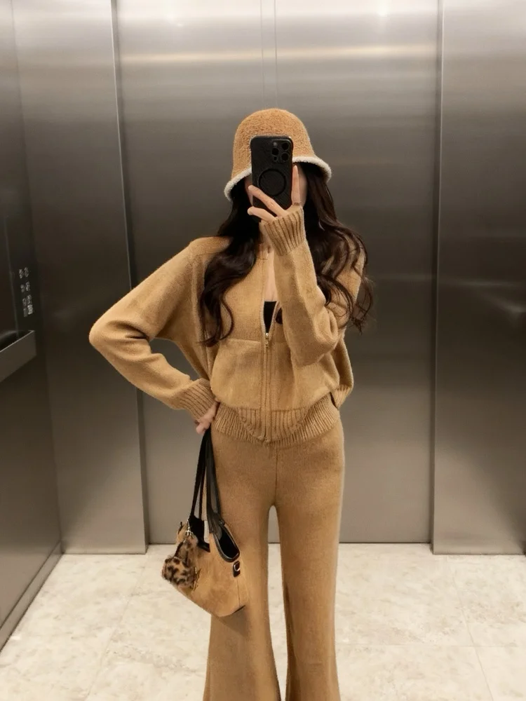 

Korean Design Sensation Women's Faion Long Sve Two-Piece Set Casual Flared Pants Early Autumn New Sle Comfortable Oute...