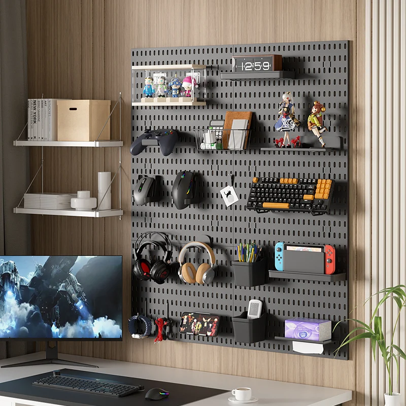 Gaming Study Wall-Mounted Punch-Free Pegboard: For Home Game Rooms, Large Storage & Figure Display