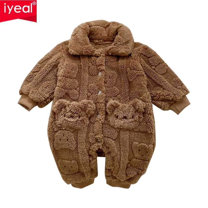 IYEAL Winter Baby Boys Girls Home Jumpsuit  Plush Jumpsuit Super Cute Baby Bear Pocket Pajama Creeper