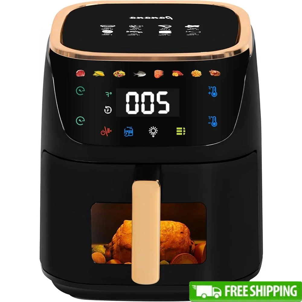 

Large Air Fryer 8QT Digital Control Touchscreen 8 Preset Menus Nonstick Dishwasher Safe Compact Design Timer Temperature Control