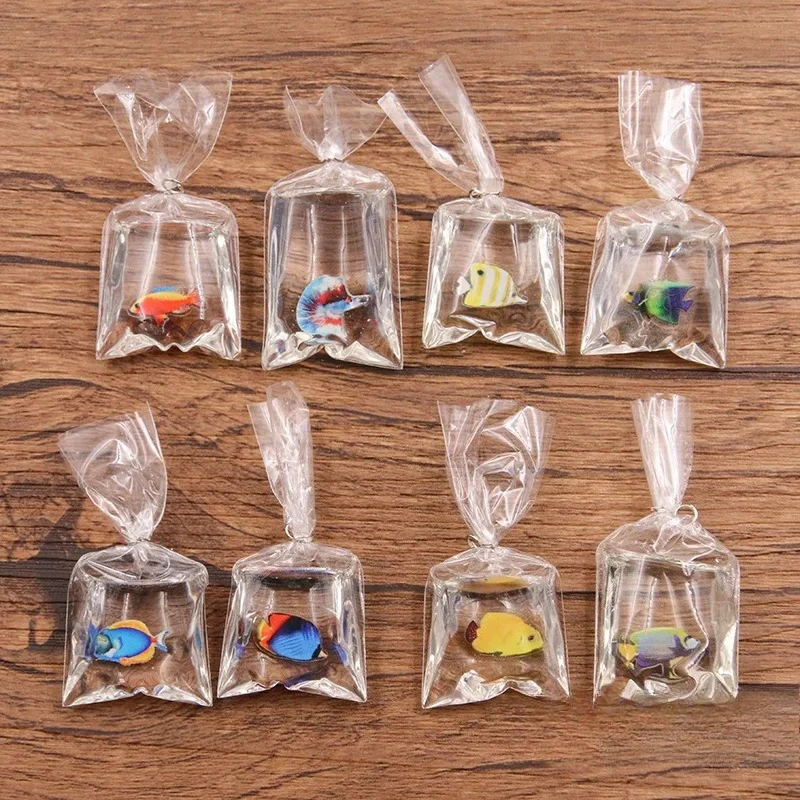 1개 귀여운 다채로운 열대어 레진 참 워터백 물고기 귀걸이 키체인 펜던트 액세서리 DIY 공예품 쥬얼리 만들기