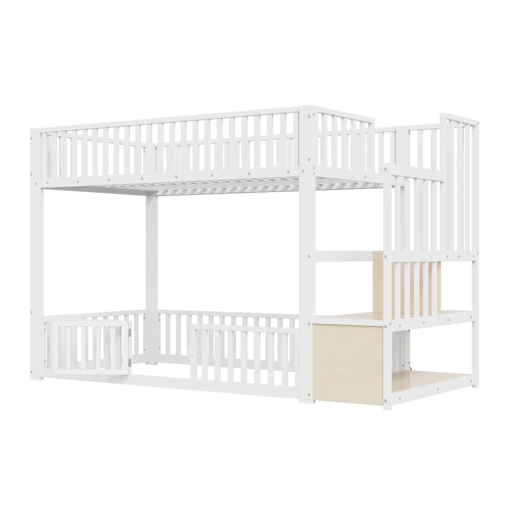 90x200cm & 140x200cm Etagenbett mit Stauraum und sicherer Position, Kinderbett mit integrierter LED-Beleuchtung, Sicherheitstreppe – Detail 30