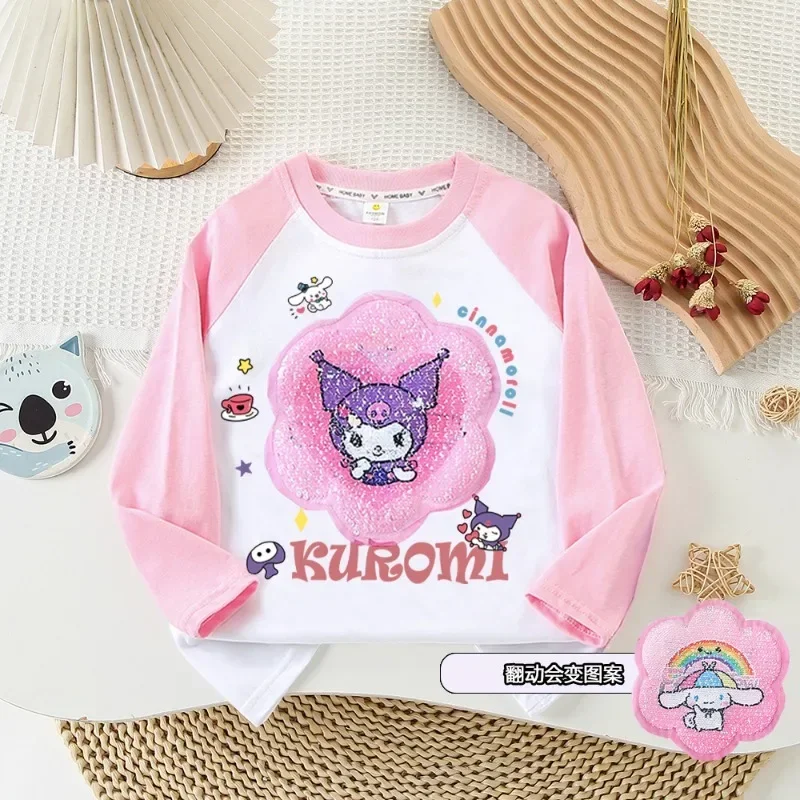 New Sanrio Anime Kuromi Autumn Children Long Sleeve Change Face Casual Sweatshirt Cartoon Kids Sweatshirt Girl Kid Holiday Gifts