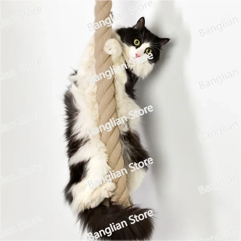 Cat Toys Pet Cat Scratchers Cat Tree Hard-wearing Thick Hemp Rope Kitten Scratching Climbing Toy and Wooden Jumping Platform