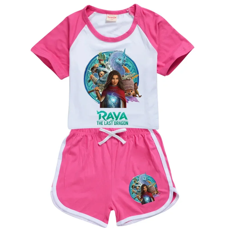 Raya e o último dragão Sisu Pijama para criança, roupas de menino, camiseta de algodão verão, shorts fantasia, conjunto casual de roupas esportivas para meninas