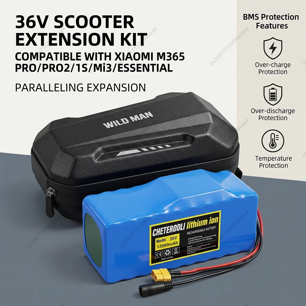 Parallele 36V Zusatzbatterie für Xiaomi M365 Pro Scooter, 4,4Ah 6,8Ah 12Ah Extra Reichweitenverlängerung Erweiterungspack mit Tasche