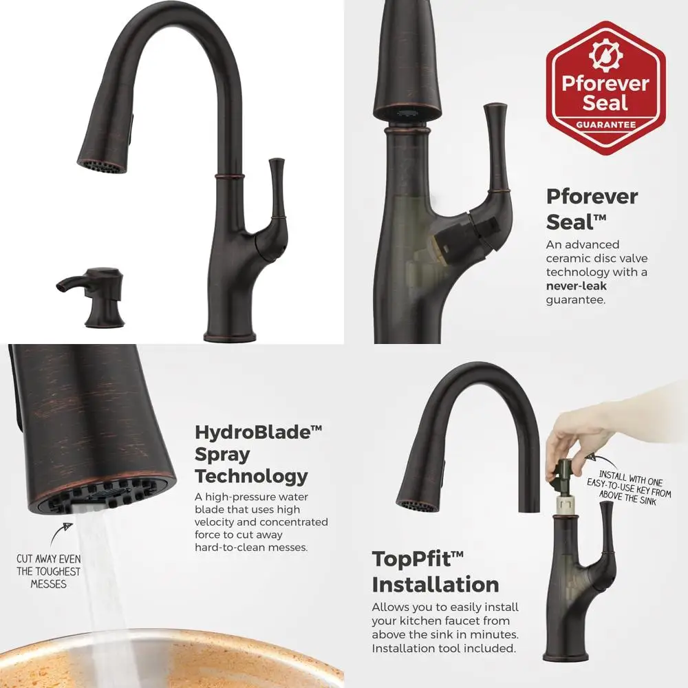 Einhand-Küchenarmatur aus Pfister-Elfenholz mit ausziehbarem Spray und Seifenspender, NSF-zertifiziert, toskanische Bronze