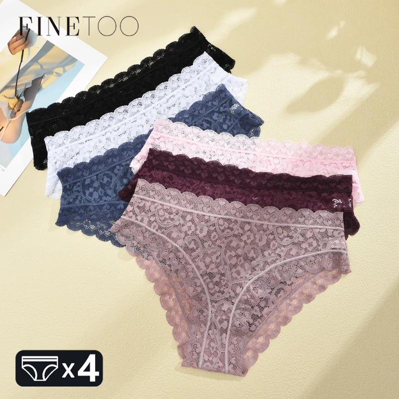 4Pcs Spitze Aushöhlen Unterwäsche frauen Sexy Bequeme Höschen Niedrige Taille Perspektive Briefs Mädchen Weiche Atmungsaktive Dessous S-XL