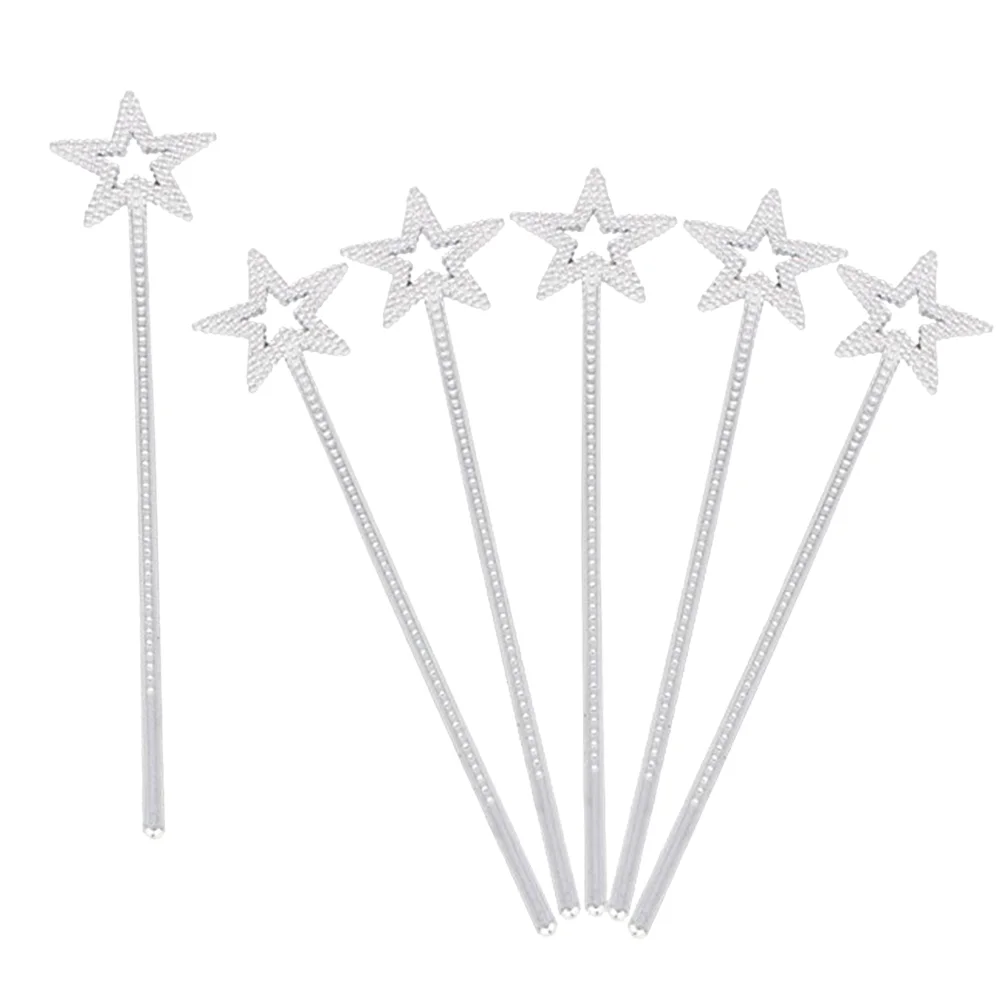 6 Pcs Wands Plastic Electroplating Pentagram Silver Angel Fairy Wand for Birthday Party Cosplay Wedding