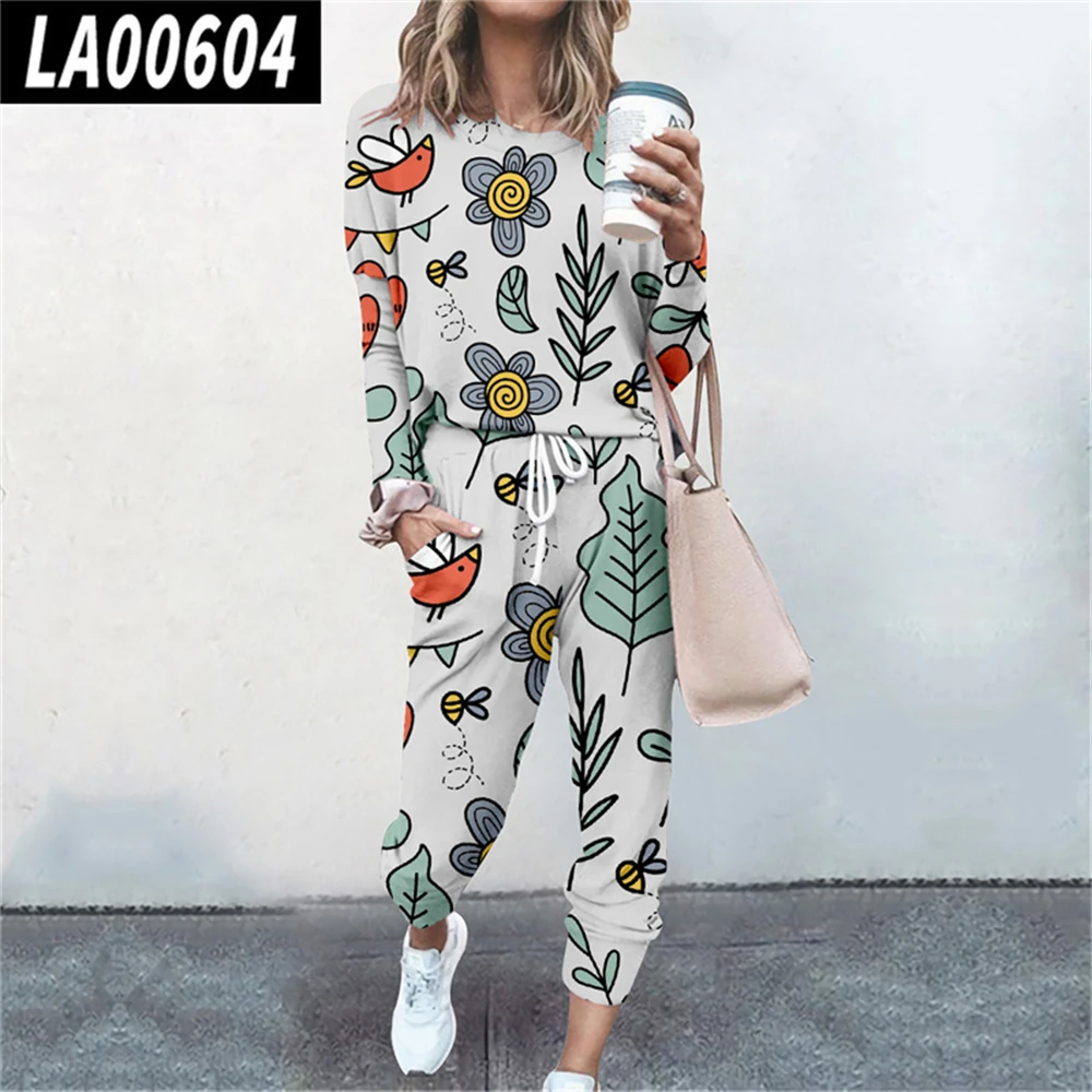 

Spring Casual Tracksuit Women Streetwear 2Pieces Set Sports Sweatshirts Round Neck Pullover Sweatpants