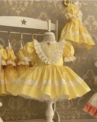 0-12Y Girl Summer Turkish Vintage Princess Yellow Dress for Easter Eid Birthday Photography B187