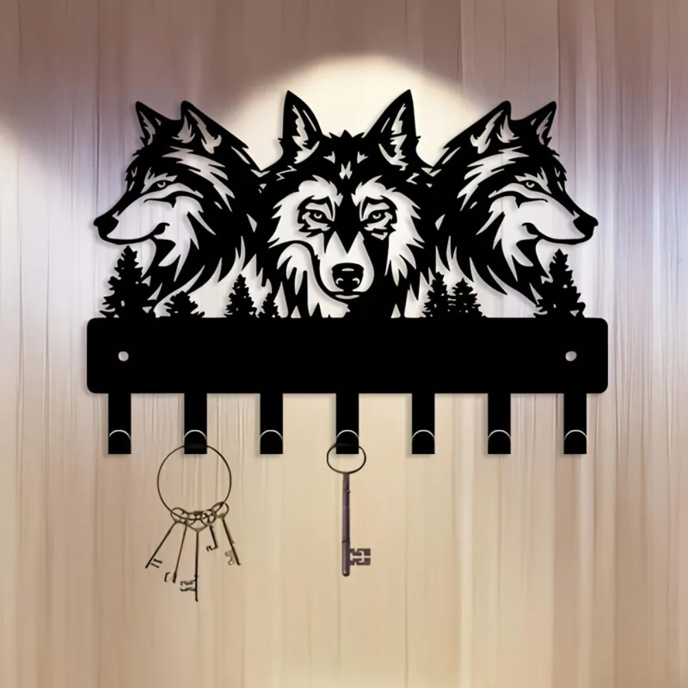 CIFBUY Wolf Metal Wall Art Key Holder Hanging Decor For Home Entryway Scene Wall Sculpture Gift