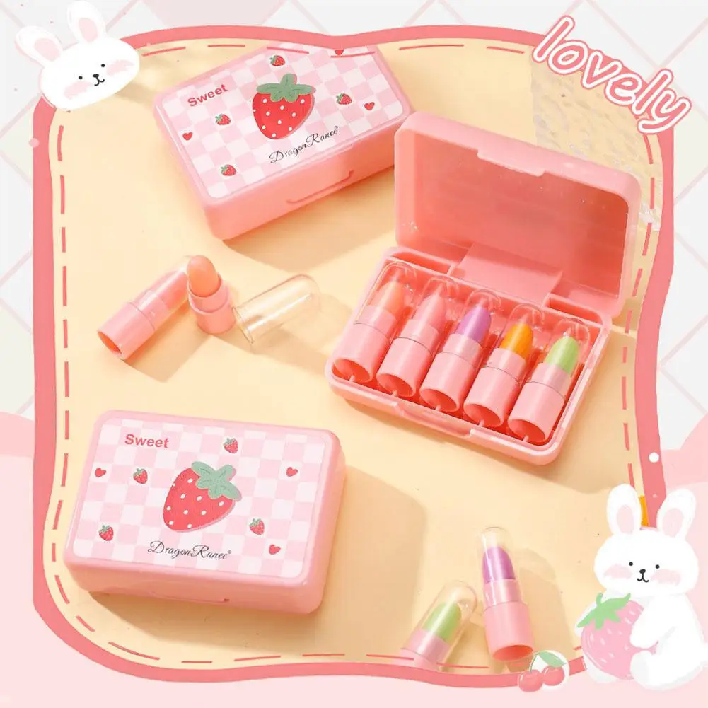 5 Stks/set Mini Fruit Lippenbalsem Lip Olie Hydraterende Temperatuur Lippenstift Aanhoudende Hydraterende Kleur Lip Cosmetische Lange Gloss Chan U9y5