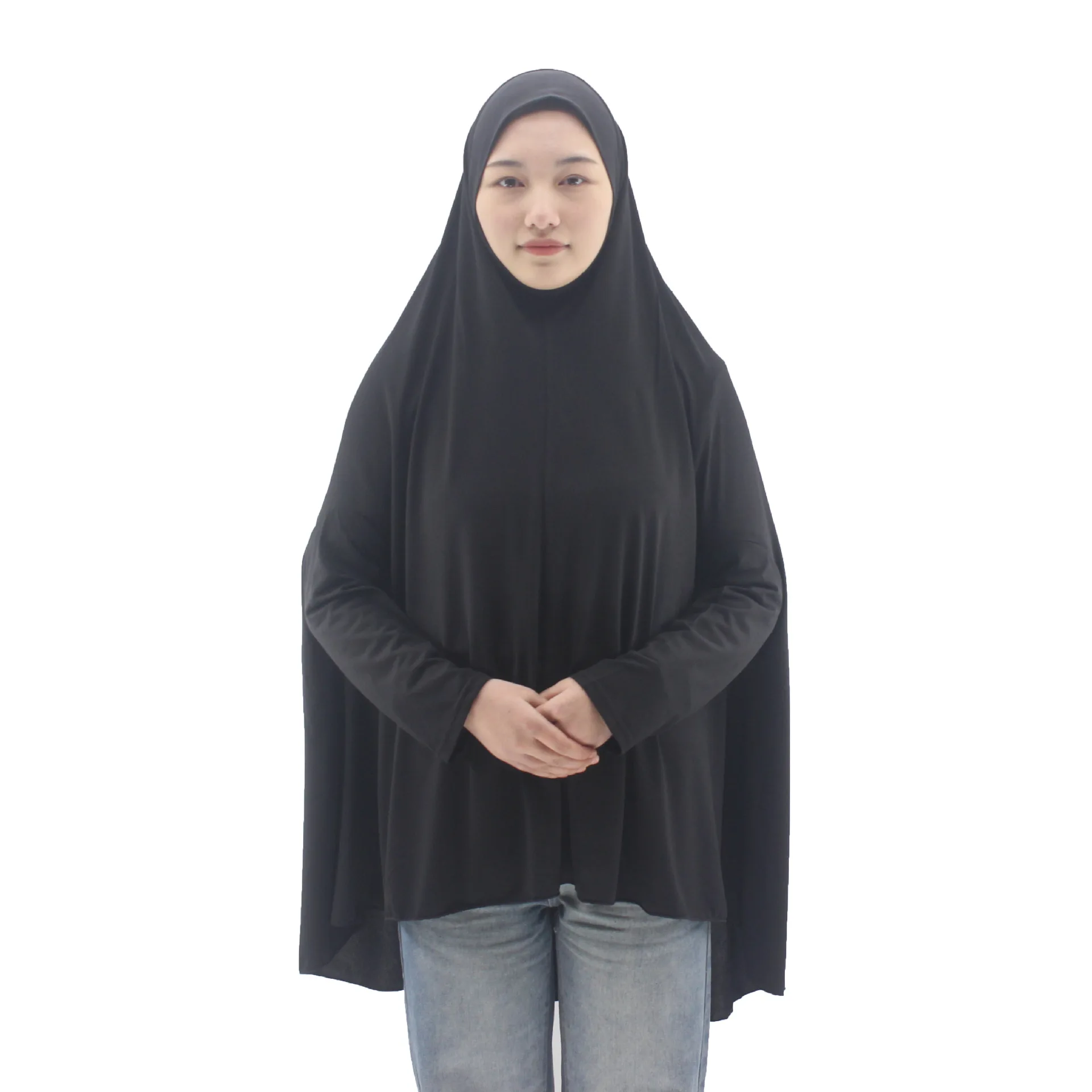 Muslim Abayas with Sleeve Women Hijab Long Shawl Full Cover Solid Color Prayer Clothing Premium Plain Hijabs Islamic Ramadan