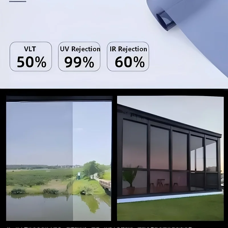 5%-50% VLT Self Adhesive Privacy Window Film UV Protection Sun Block Removable for Bathroom Floor to Ceiling Window Glass