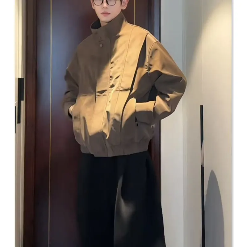 

Мужская куртка HN Trendy Brand: весенняя, свободного кроя, с воротником-стойкой, из матовой искусственной кожи, 3D-крой, теплая, повседневная, на молнии
