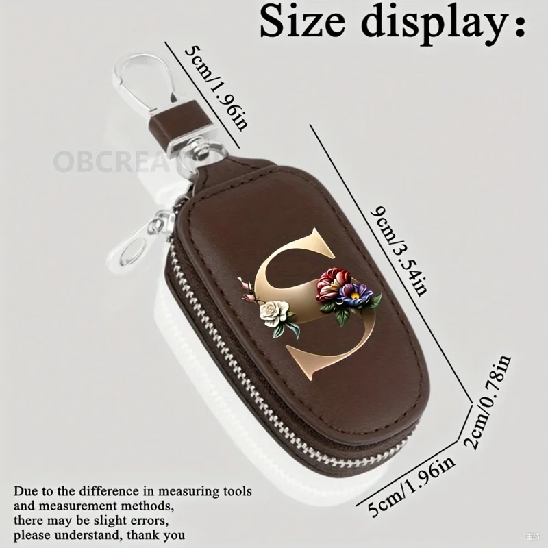 New Coffee Color Zipper Keychain with 26 Letter Print Key Holder And Key Ring for Organization And Daily Use