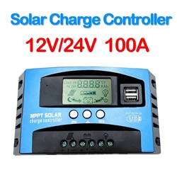 태양광 충전 컨트롤러, MPPT 30A 50A 80A 100A LCD 디스플레이, 12V 24V 자동 듀얼 USB 태양광 충전 및 방전 컨트롤러