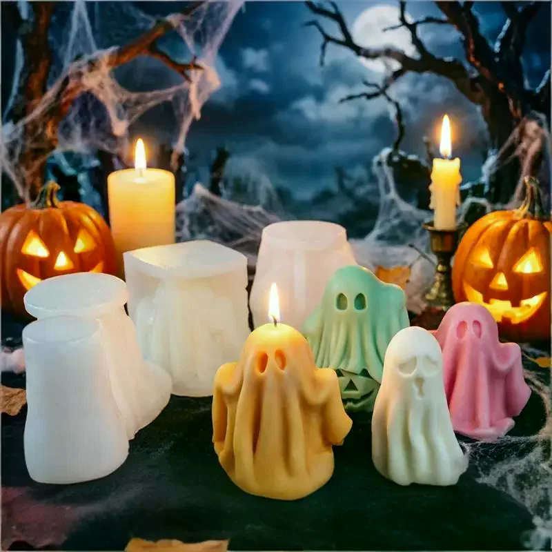 DIY Halloween Pumpkin Ghost Silicone Mold Non-stick for Aroma Candle Plaster Resin Small Desktop Ornament Making