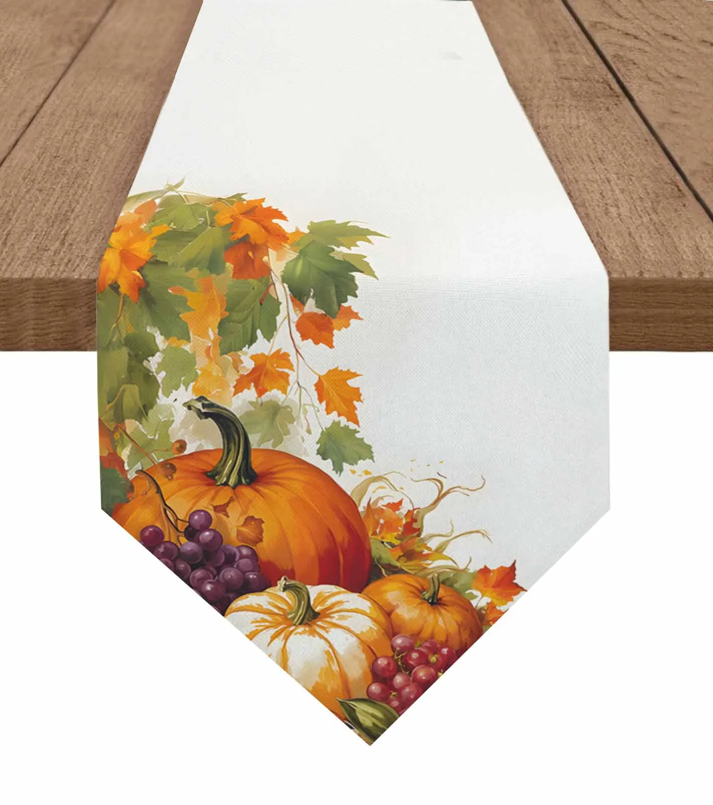 Autumn Pumpkin Grapes Maple Leaves Table Runner Holiday Party Tablecloth Kitchen Dining Table Runners Wedding Decorations