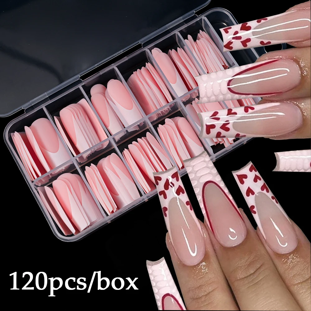 

120pcs White French Long Coffin False Nails Nude Pink Full Cover Matte Press On Nails Acrylic Extensions Wearable Nail Tips Supp